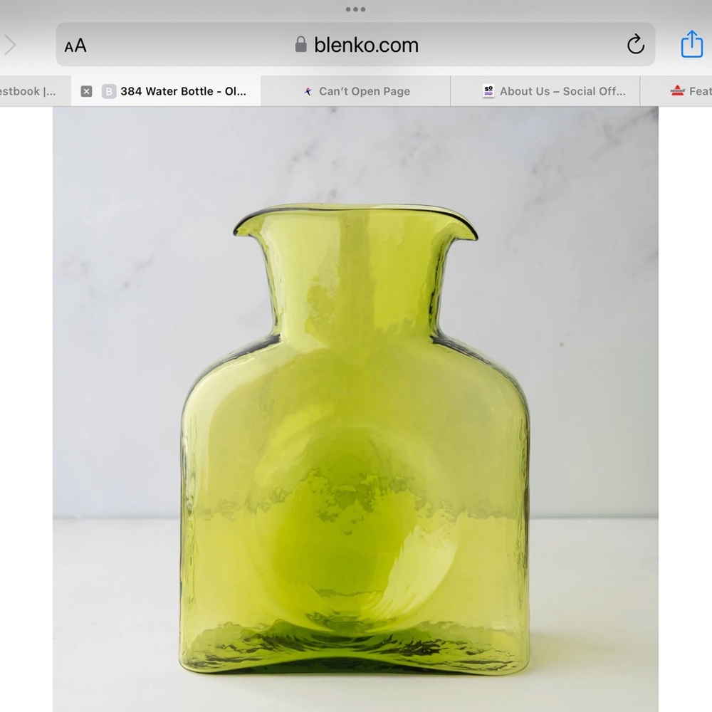 Blenko Glass handmade large Water Bottle - green (last 3 pics mine)